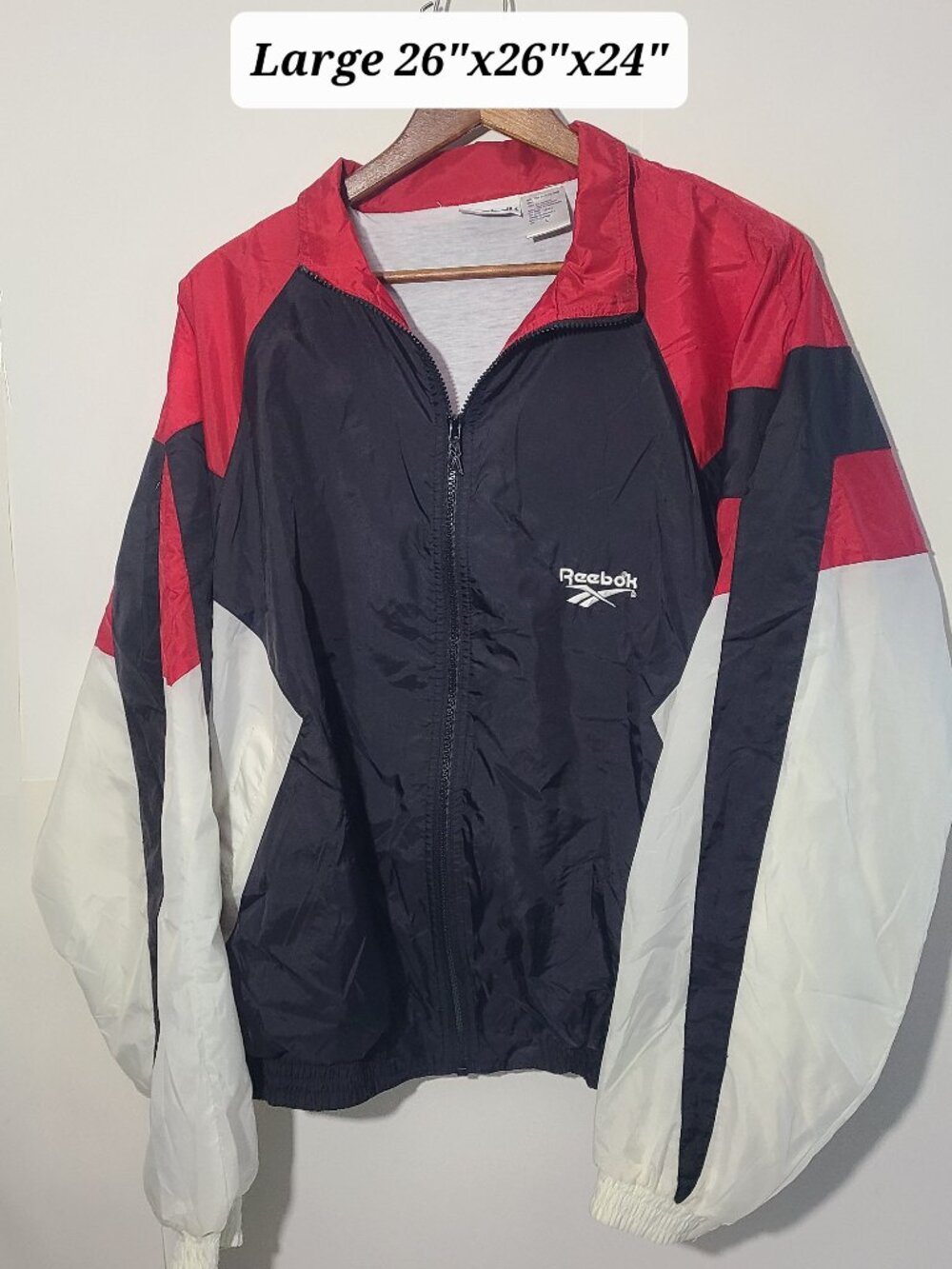 Vintage 90s Reebok Red/Black/White Colorblock Large Full Zip Windbreaker